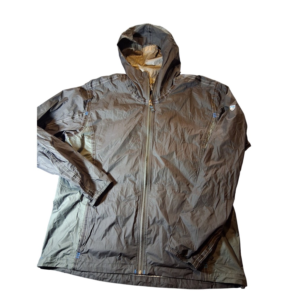 Kuhl Pertex Mens XL Gray Full Zip Hooded Windbreaker Jacket Lightweight Ripstop